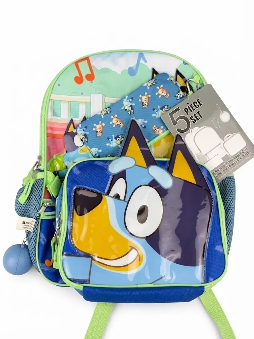 New Bluey 5-Piece Backpack Set with Lunch Bag, Gadget Case, & Squish Ball